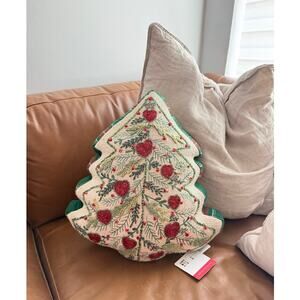 Novogratz Beaded Christmas Tree Pillow NWT Plaid Trim Holiday Decor Sparkle